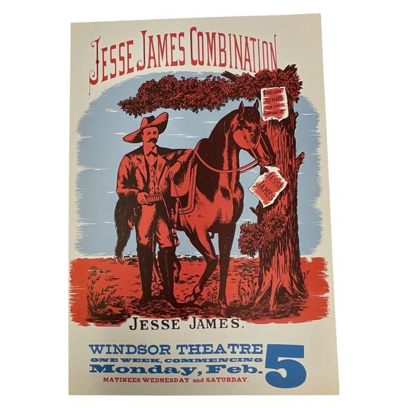 Vintage Jesse James Windsor Theatre Advertising Poster Western Art Reproduction - Picture 1 of 5